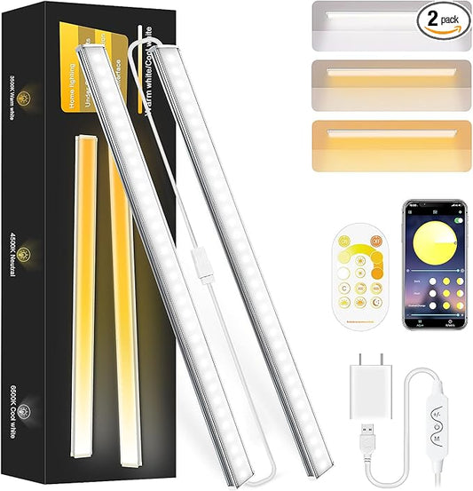 Daymeet Under Cabinet Lights, Bright Ultra Thin 12 Inch LED Cabinet Lighting Under Cabinet Light for Kitchen, 3 Color with Remote and APP Control, USB LED Lights for Closet, Home(2 Pack)