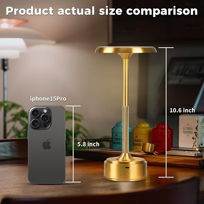 5200mAh Rechargeable Cordless LED Table Lamps Touch Sensor Light, 3-Levels Portable Dimming Wireless Battery Operated Lamp,Night Light/Restaurant Table/Outdoor/Coffee/Bar (Gold Set of 2)