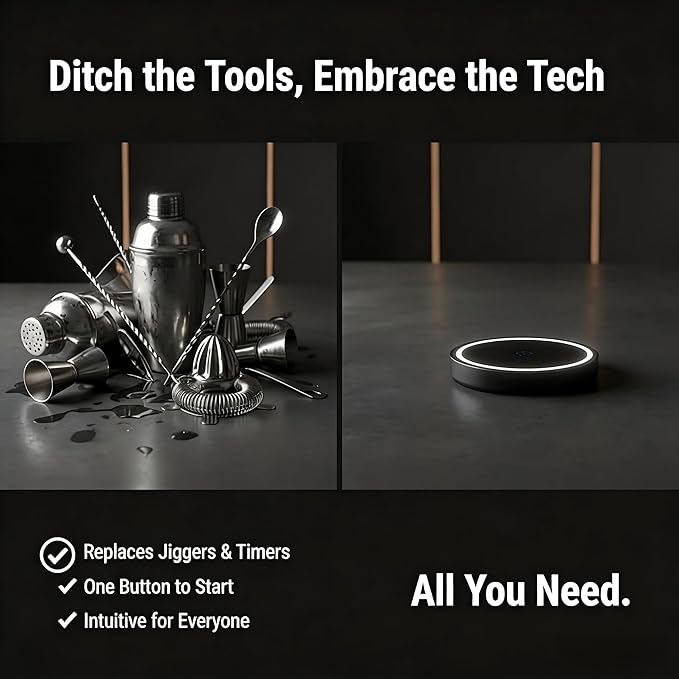 Smart Coaster 2.0 Cocktail Machine - Portable Smart Drink Mixing Coaster with Interactive Lighting, Built-in Smart Sensing Tech, Easy to Clean & Carry, Compact Storage Cocktail Maker Machine