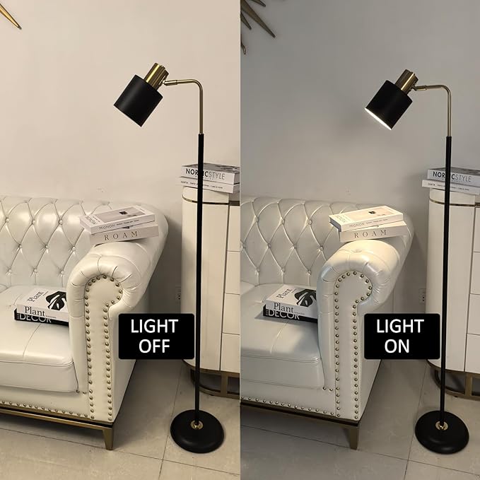 Modern Cordless Floor Lamp Battery Operated with Remote, Black Gold Rechargeable Minimalist Standing Battery Reading Floor Lamp with Metal Shade No Electric Wire for Living Room Bedroom (1 Pack)