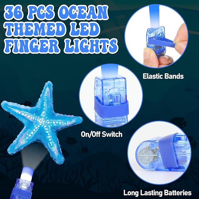36Pcs Under The Sea LED Finger Lights Animal Party Favors Glow in the Dark Light Up Finger Lights Ocean Themed s Bulk for Birthday Party Goodie Bag Stuffer Birthday Gifts Prize