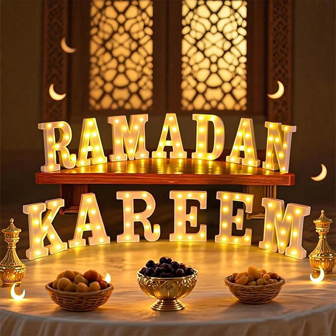 13 Pcs Ramadan Kareem Large LED Letter Sign Ramadan Kareem Lights Battery Powered Table Decorations for Room Bedroom Home House Party Gift Tabletop Decorations