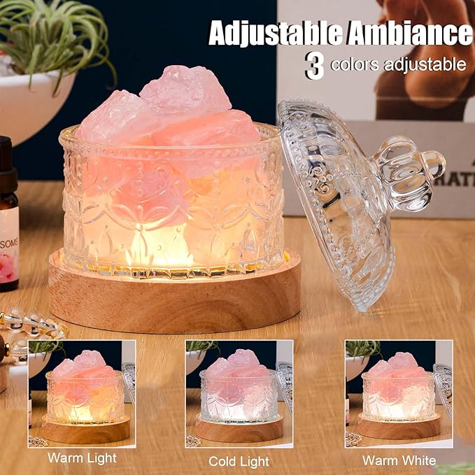 Runyangshi Crystal Lamp Night Light - Natural Rose Quartz Crystal Stone, 3 Lighting Modes with 10 Brightness Levels, Kid & Pet Friendly Design, USB Powered, Ideal for Home and Decor & Gift