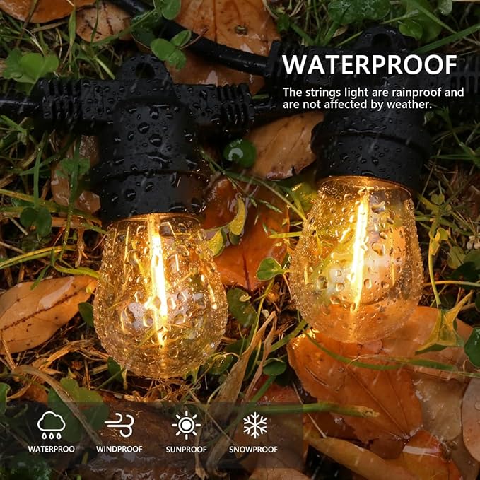 KGC 30 Pack Shatterproof & Waterproof S14 Replacement LED Light Bulbs –1W Equivalent to 10W, White Warm 2200K Outdoor String Lights Vintage Filament Bulb, E26 Base Edison LED Bulbs