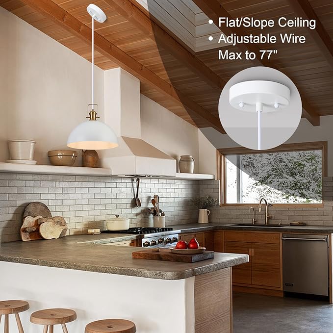 18 Inch Large Pendant Lights for Kitchen Island Matte White Farmhouse Pendant Light fixtures Adjustable Height Dome Hanging Light for Dinning Room Bedroom Hallway,1 Pack