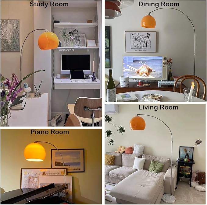 Orange Arc Floor Lamp with Acrylic Shade,Arch Reading Lamp Floor Standing,Mid Century Modern Orange Standing Lamp for Living Room Bedroom