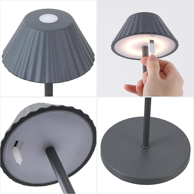 Eyely EYL7168C Jenny 44" Modern Minimalist Indoor/Outdoor Iron Pleated Shade Rechargeable/Cordless Dimmable Integrated LED Floor Lamp, Grey