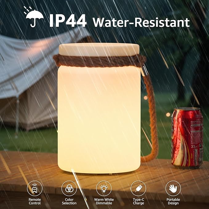 uuffoo 2 Pcs LED Lantern Cordless Table Lamp IP44 Shower Safe with Remote, 8-10H Battery Life RGB Warm White Dimmable for Indoor Outdoor Patio Camping Home