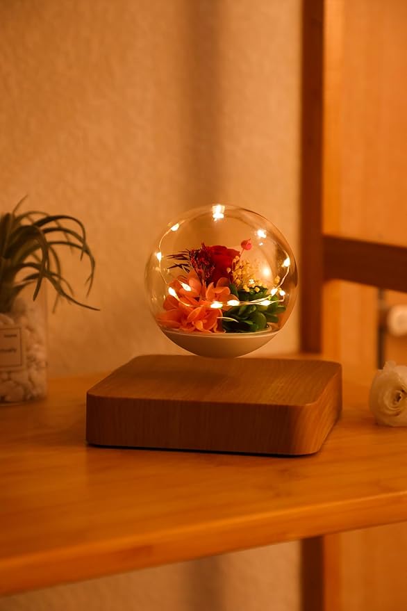Magnetic Levitating Flower, Forever Flowers Real Eternal Roses, Levitation LED Light Bulb Lamp Floating Light, Decorative Light for Kids Lover Friends