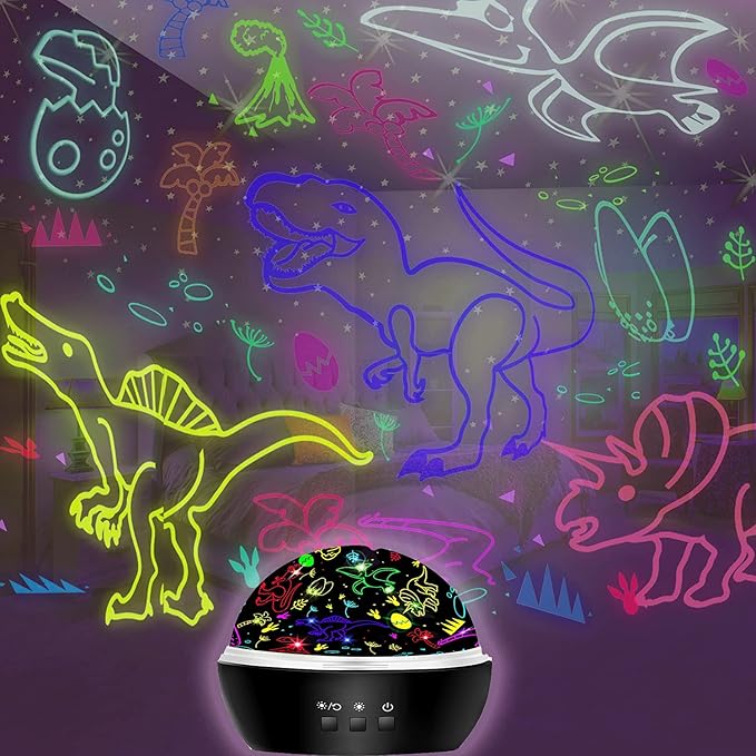 MINGKIDS Kids Night Lights for Bedroom,Project Dinosaurs and Vehicles on Wall or Ceiling,Room Lights for Baby Toddler,2 to 9 Year Old Gifts for Boys Girls