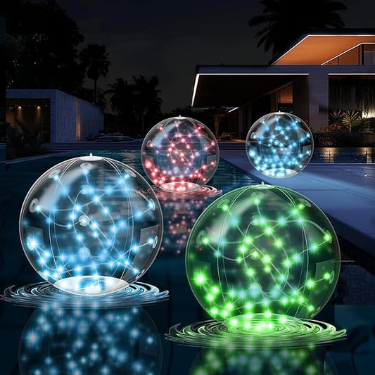 Solar Floating Pool Lights, 14.5" Inflatable LED Balls, IP67 Waterproof Solar Powered Lights, RGB Gradient for Snowy Beach Yard Wedding Party Outdoor Decor-4pacs