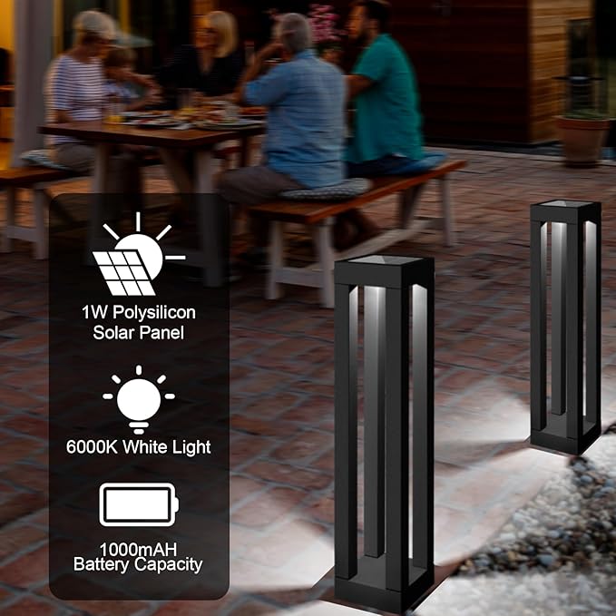 Solar Powered Outdoor Floor Lamp, Stainless Steel Solar Street Lights, Solar Floor Lamp Waterproof Deck Lights for Garden, Yard, Pathway, Porch