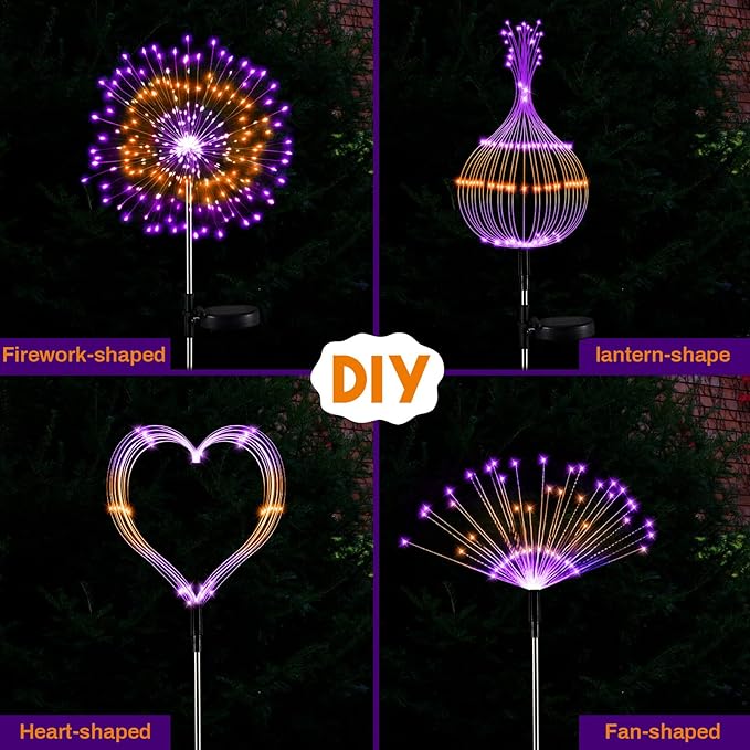 6 Pcs Mardi Gras Solar Firework Lights Solar Lights Outdoor Garden 120 LED 8 Modes Waterproof LED Sparkler Outdoor for Carnival Patio Yard Pathway Walkway (Mixed Colors)