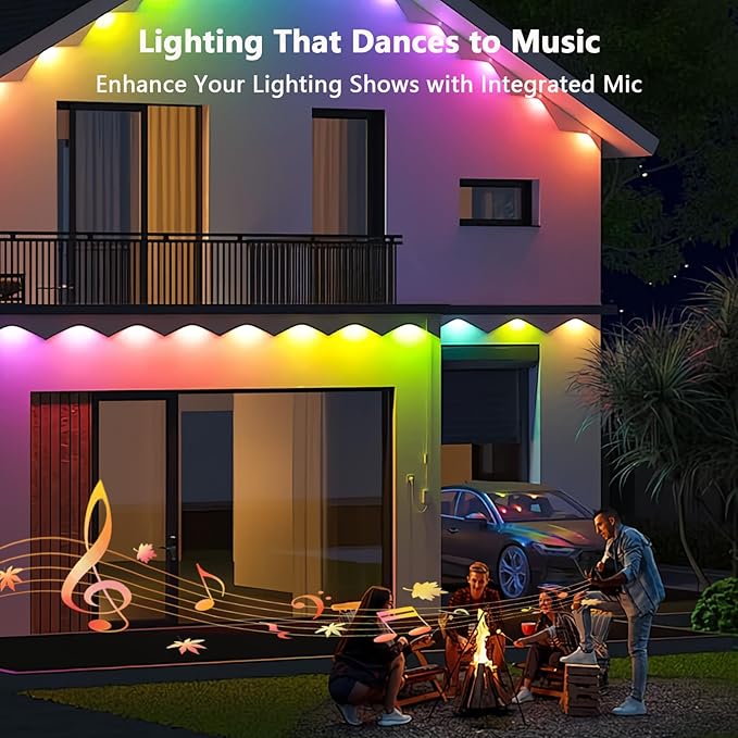 Permanent Outdoor Lights - 100FT Smart Outdoor Eaves Light with App/Remote Control,Music Synchronization, IP67 Waterproof, LED Eaves Lights for Patio/Eave/Party Decorations (100FT)