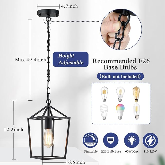 2-Pack Farmhouse Pendant Lights Kitchen Island, Black Pendant Light Fixtures Hanging Lamp for Dining Room, Modern Kitchen Pendant Lighting Over Island, Metal Cage Design