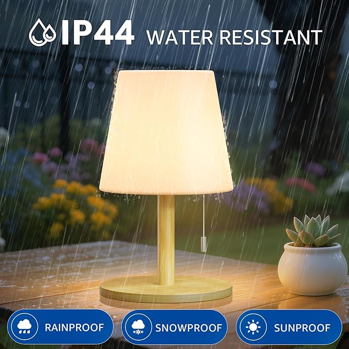uuffoo Shower Lamp Waterproof Warm White & RGB Shower Light Dimmable LED Rechargeable Table Lamp Cordless Outdoor Lamps Portable for Indoor Outdoor Bathroom Home Patio H9.8in D6.3in (Bamboo)