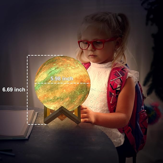 LOGROTATE Moon Lamp, Kids Night Light, 16 Colors Galaxy Lamp 3D Printing LED Moon Light with Stand, Remote&Touch Control, USB Rechargeable Gift for Women Kids Birthday, Bedroom Home Decor, 5.98 inch
