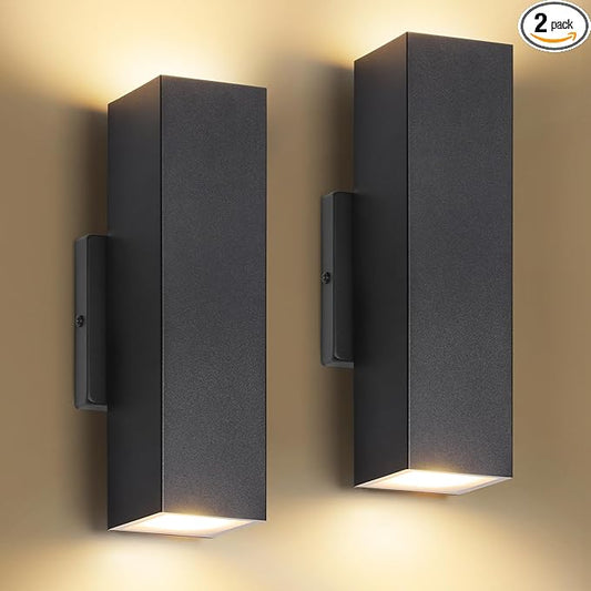 BesLowe 2-Pack Outdoor Wall Lights, LED Up and Down Lights Outdoor, Modern Wall Sconces Porch Light, Black Exterior Lighting Fixtures Wall Mount, Outside Lights for House Front Door Garage, 3000K