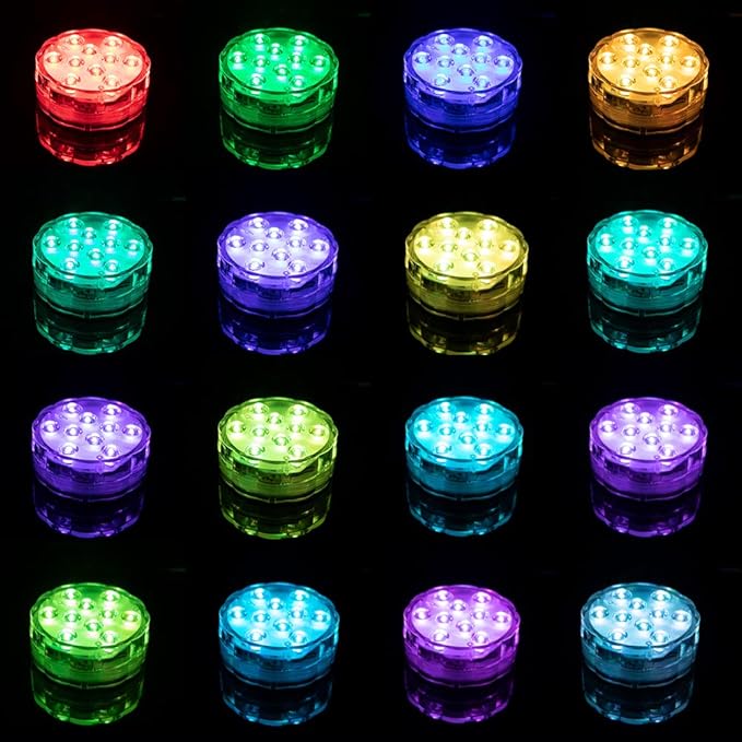 [4-Pack] Submersible LED Lights with Remote Control, 16 Colors Changing Waterproof LED Tea Lights, Pool lamp Battery Operated Underwater Pond Lights for Aquarium Garden Wedding Party, White (YFY2201)