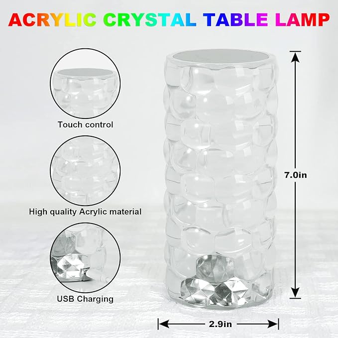 MIFXIN Crystal Table Lamp RGB 16 Colors Changing Remote Control Touch Diamond Crystal Lamp USB Charging Touch Bedside Light Acrylic LED Desk Lamp for Bedroom Living Room Decor (Water Drop)