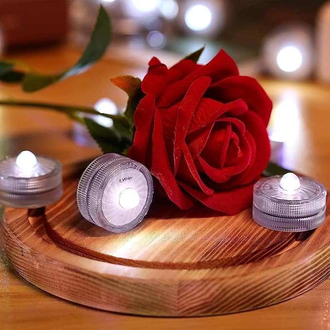 HL Submersible LED Light,White Small LED Light,100 Hours Waterproof Flameless Led Lights Battery Powered for Wedding Home Vase Festival Party Decoration 24pcs (Built-in 48 Batteries)