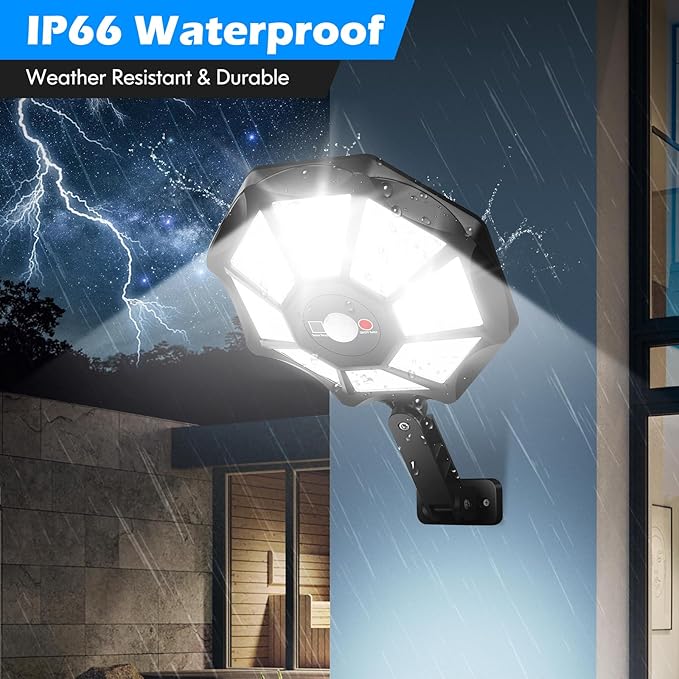 Solar Lights Outdoor Waterproof, 6500K 168 LED Flood Lights Outdoor Motion Sensor, Dusk to Dawn Solar Outdoor Lighting, Solar Powered Street Light with Remote for Outside Parking Lot Pool Yard, 2-Pack