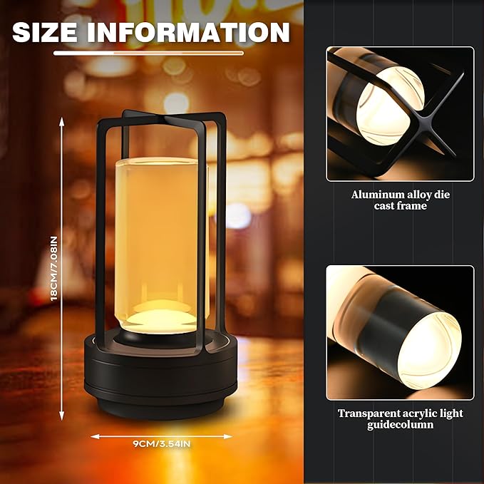 Cordless Portable Table Lamp-Rechargeable LED Lighting. Featuring 3 Adjustable Color Temperatures & Stepless Dimming Function, Battery-Operated Desk Lamp Adapts to Indoor/Outdoor Settings (Black)