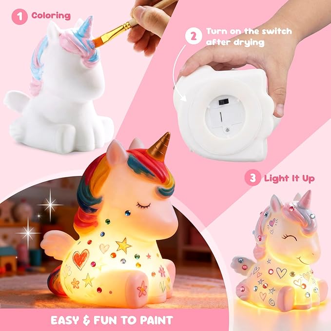Paint Your Own Unicorn Lamp Kit, DIY Night Lamp Art Supplies Creative Crafts Kit Painting Toy Age 4 5 6 7 8 9 10 11 12 Birthday Christmas Gift for Kids Girls Boys