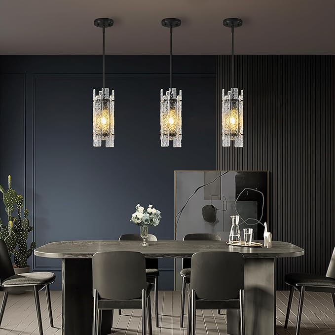 Modern Crystal Pendant Lighting Black Pendant Lights Mini Glass Chandeliers, Adjustable Pendant Light Fixture for Kitchen Island Bedroom Living Room Dining Room Corridor(3Pack)