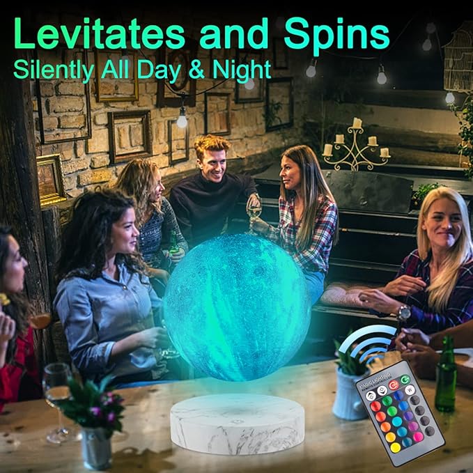 UVEHAS Floating Moon Lamp - Levitating Galaxy Moon Light Remote Control 16 Colors LED Magnetic Levitation Spinning 3D Printing Lunar Night Lights Desk Decorative Lamp for Room Decor Creative Gifts