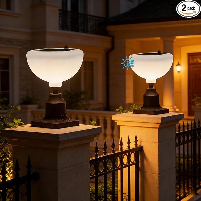 Lightdot Solar Lamp Post Lights 3000K Dusk to Dawn Solar Post Lights with Pier Mount Base, Wireless Waterproof Outdoor Post Lantern, Aluminum Housing for Garden Yard Pole Pillar-2 Pack