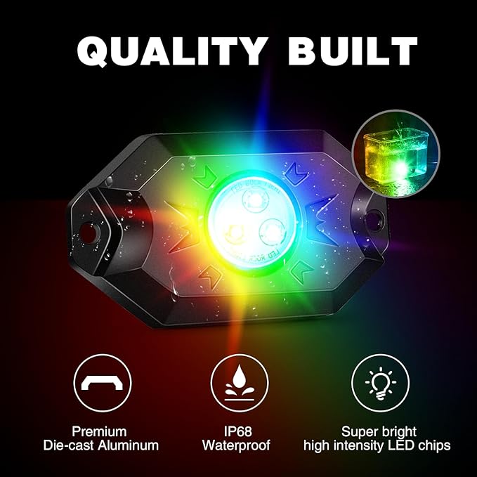 Nilight RGB LED Rock Lights Kit 10 Pods Underglow Multicolor Neon Pod with Remote & Bluetooth App Control DIY Flashing Music Mode Wheel Well Light for Truck ATV UTV RZR SUV