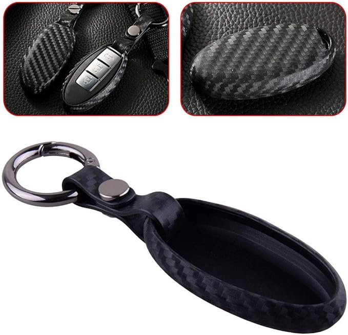 x xotic tech Carbon Fiber Pattern Soft Silicone Key Fob Shell Skin Cover w/ Keychain, Compatible with Nissan Titan Pathfinder Altima GT-R 370Z Infiniti Q50 Q60 QX50 G37 Smart Keyless Entry Key