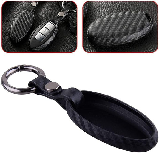 x xotic tech Carbon Fiber Pattern Soft Silicone Key Fob Shell Skin Cover w/ Keychain, Compatible with Nissan Titan Pathfinder Altima GT-R 370Z Infiniti Q50 Q60 QX50 G37 Smart Keyless Entry Key