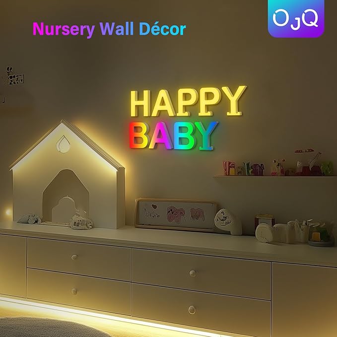 OJQ Light Up Letters LED Letter - Marquee Letters Room Decor Alphabet Letter Music Sync Color Change Colorful - Wall Decor for Bedroom Happy Birthday Decorations for Teen Girls Aesthetic