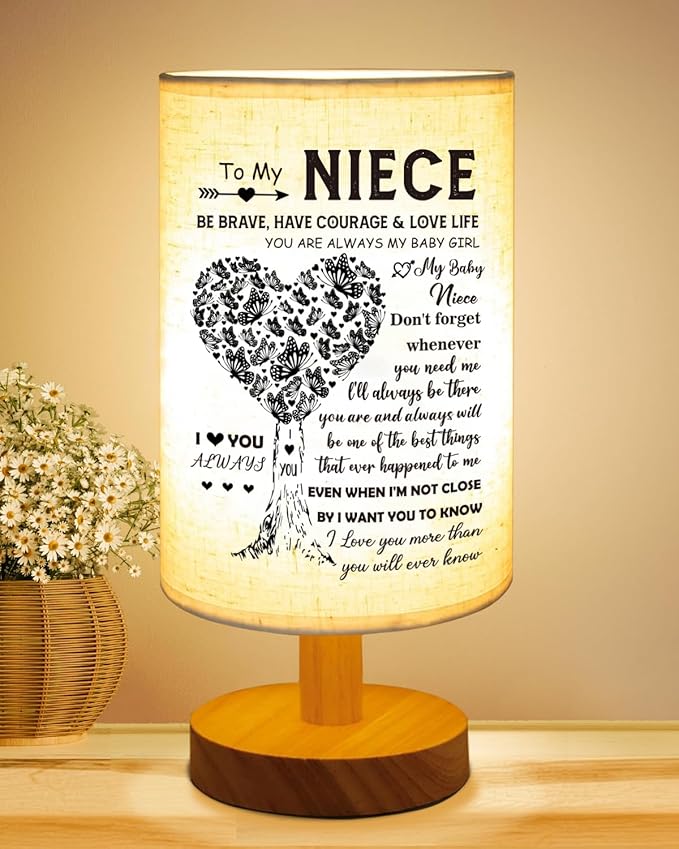 Niece Gifts from Auntie, to Niece Fabric Table Lamp, Mothers Day Graduation Birthday Gifts for Niece from Aunt, Bedside Table Lamp Easter Gifts for Niece Adults