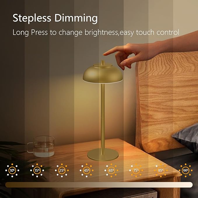 2 Pack Led Cordless Table Lamp: Modern Portable Desk Lamp for Indoor/Outdoor Use, 3 Color Dimming Rechargeable Battery Lights for Dining Room, Living Room, Patio, Camping(Gold)