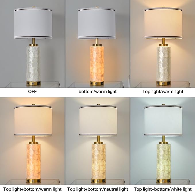 AIDENOEY 26" Modern Art Glass Table & Bedside Lamp, Stepless Dimmable Base + Dimmable 3-Color Light, USB A/C Charging Ports, Touch Control & Switch for Bedroom, Living Room, Office, Study