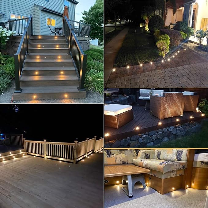 FVTLED LED Deck Lights Set, 30pcs Φ1.22 Low Voltage Waterproof Recessed Deck Lamp Warm White LED In-ground Lighting Outdoor Garden Yard Pathway Patio Step Stairs Decor