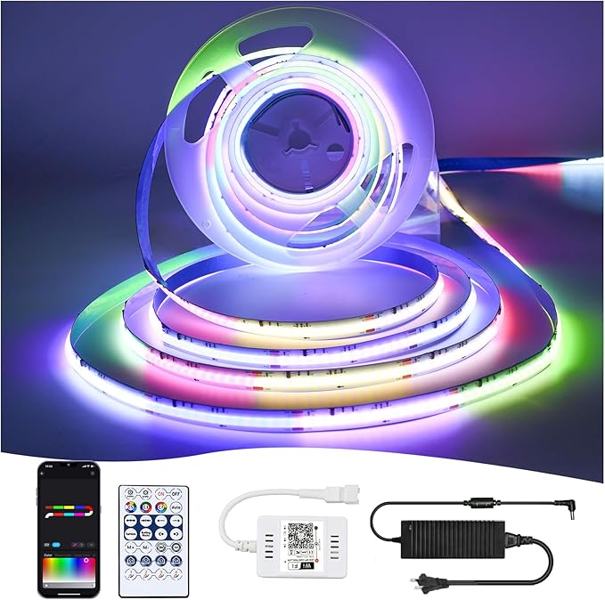 INDARUN RGB COB Led Light Strip with Smart IC, 24V COB Led Strip Light 32.8ft, 10mm Width, 5760 LEDs, RGB Color Changing Light for TV Backlight, Flexible Led Tape Light for Christmas Party, Room Decor