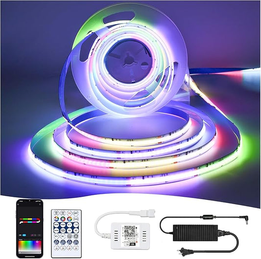 INDARUN RGB COB Led Light Strip with Smart IC, 24V COB Led Strip Light 32.8ft, 10mm Width, 5760 LEDs, RGB Color Changing Light for TV Backlight, Flexible Led Tape Light for Christmas Party, Room Decor
