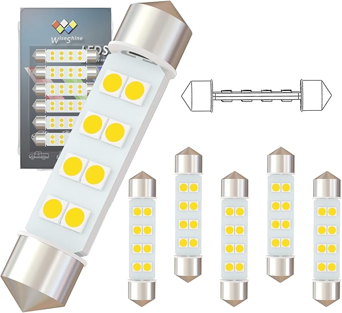 360 deg DC 24V 44mm 569 Led Bulb Natural White 578 561 212-2 LED Festoon Bulb for Truck Interior Reading Map Glove box Lights(Pack 6)