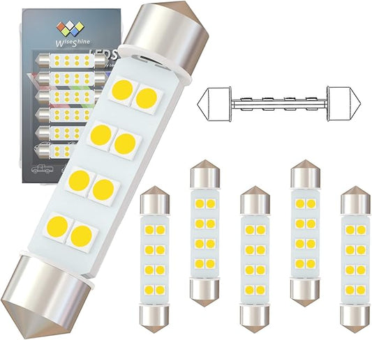 360 deg DC 24V 44mm 569 Led Bulb Natural White 578 561 212-2 LED Festoon Bulb for Truck Interior Reading Map Glove box Lights(Pack 6)