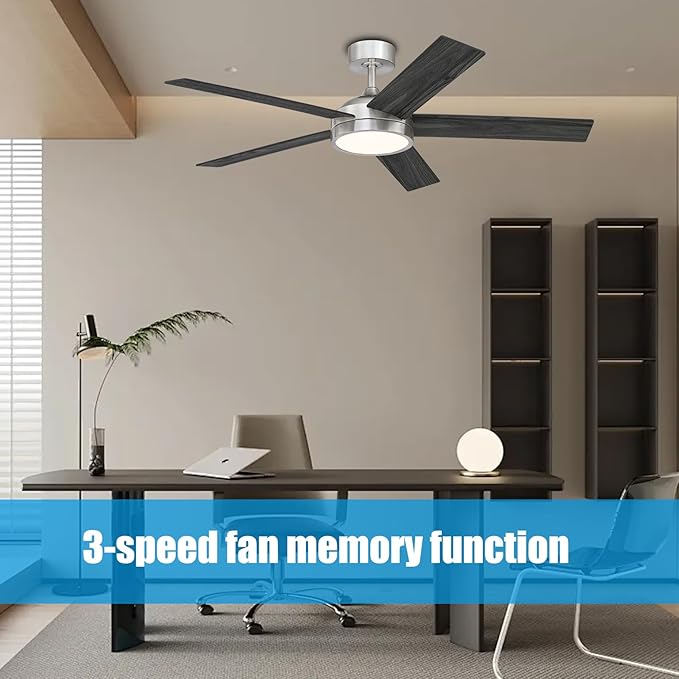 54 Inch Ceiling Fan with Light and Remote, Dimmable Modern Farmhouse Ceiling Fan for Living Room, Dining Room, 3 Speed, Reversible Motor, Brushed Nickel