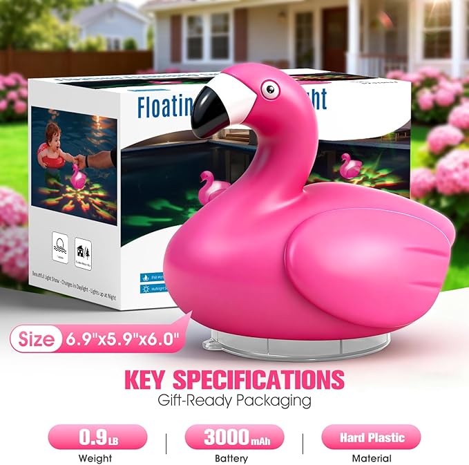 Floating Pool Lights,Upgraded Flamingo Pool Lights that Float,Rechargeable LED Floating Lights for Inground Above Ground Pools,IP68 Waterproof Pool Lighting with Remote,Lights for Hot Tub,Party,1 PC