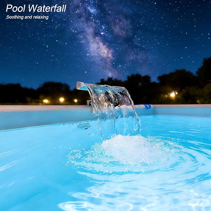Pool Waterfall Creating Soothing White Noise Sound, Pool Waterfall with Relaxing Sound for Above Ground Pools, Peaceful and Soothing on Hot Days, 7 Colors LED Lights