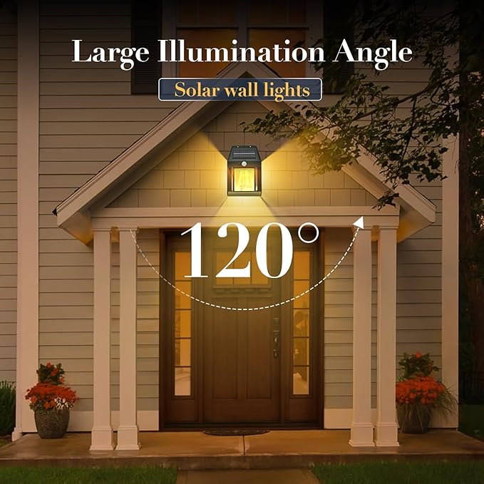 2-Pack 8.2" H Outdoor Solar Powered Wall Sconce Lights Dawn to Dusk Motion Sensor 3 Lighting Modes for Porch Garage House Patio Shed Barn Door Yard Outside Decorative Waterproof -Black.