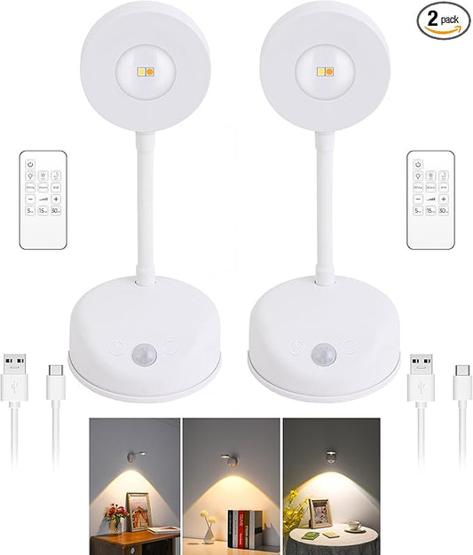 2200mAh Cat's Eye Bulb Motion Sensor Picture Light, LED Wall Sconce, Spotlight Painting Night Lamp, Rechargeable Battery Operated 3 Color & Dimmable 360° Rotation (White, 2 Pcs)