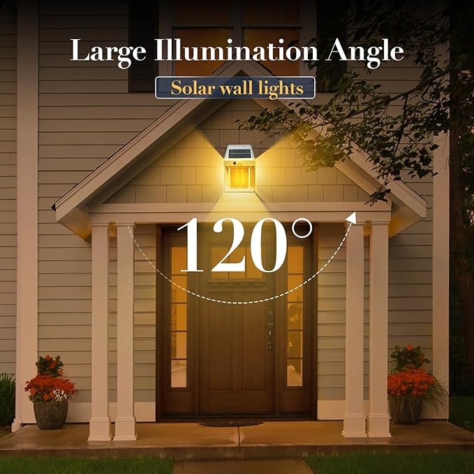 2-Pack 8.2" H Outdoor Solar Powered Wall Sconce Lights Dawn to Dusk Motion Sensor 3 Lighting Modes for Porch Garage House Patio Shed Barn Door Yard Outside Decorative Waterproof -White.