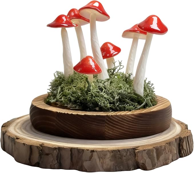 Mushroom Lamp, Decor LED Light in Glass Dome with Base for Home Bedroom Decor Birthday with Birthday Valentines Anniversaries Gifts Box (red)